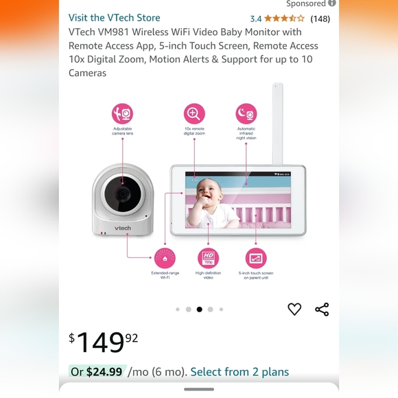 Vtech VM981 baby monitor wireless wifi video monitor remote access motion alerts - Picture 2 of 10